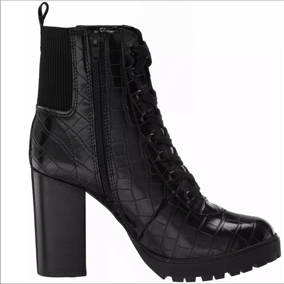 STEVE MADDEN Black Treaded Sole Latch Crocodile Combat Boots - Picture 3 of 7